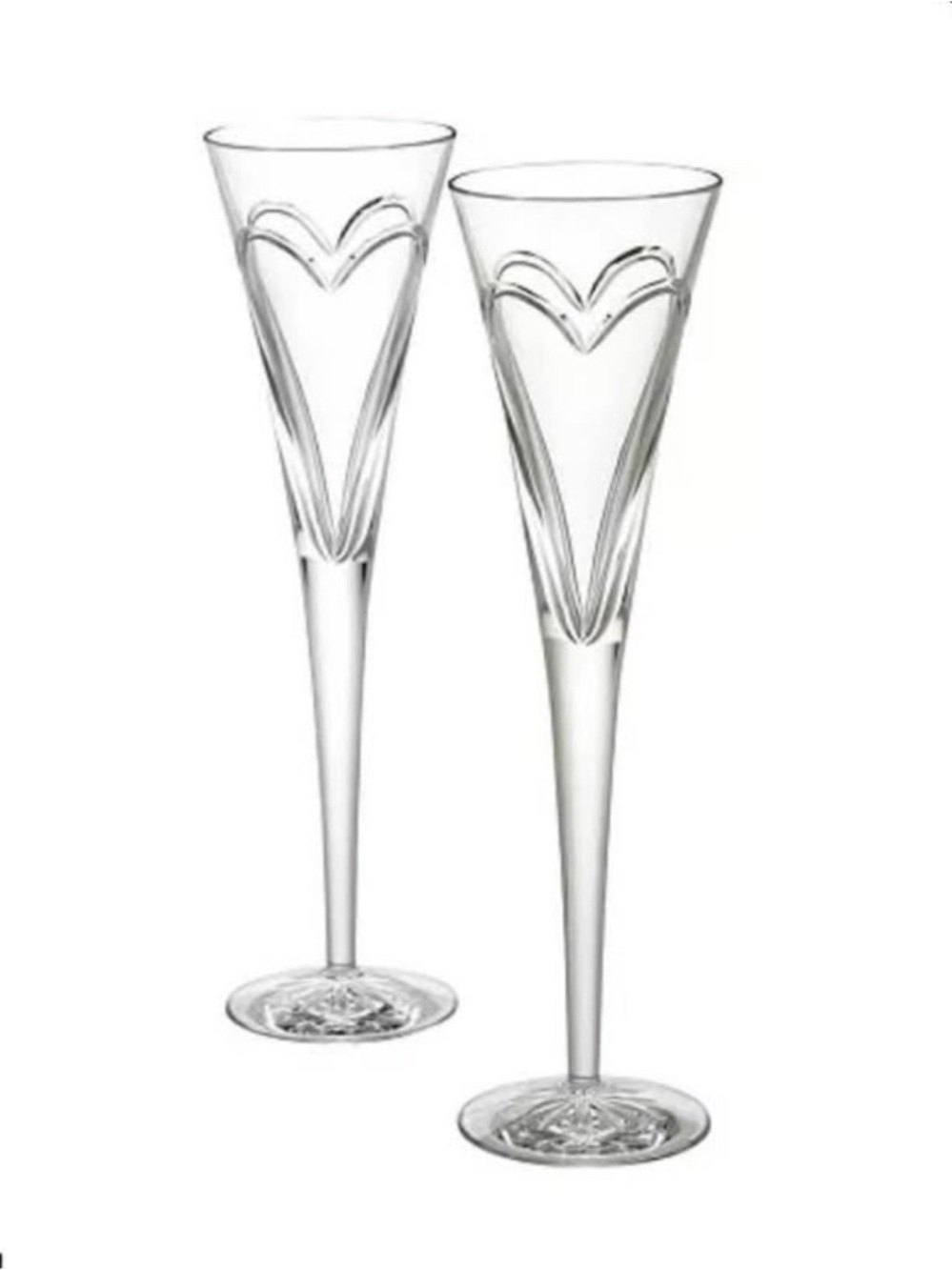 WATERFORD Crystal "Wishes Love & Romance" Toasting Flute Set of 2